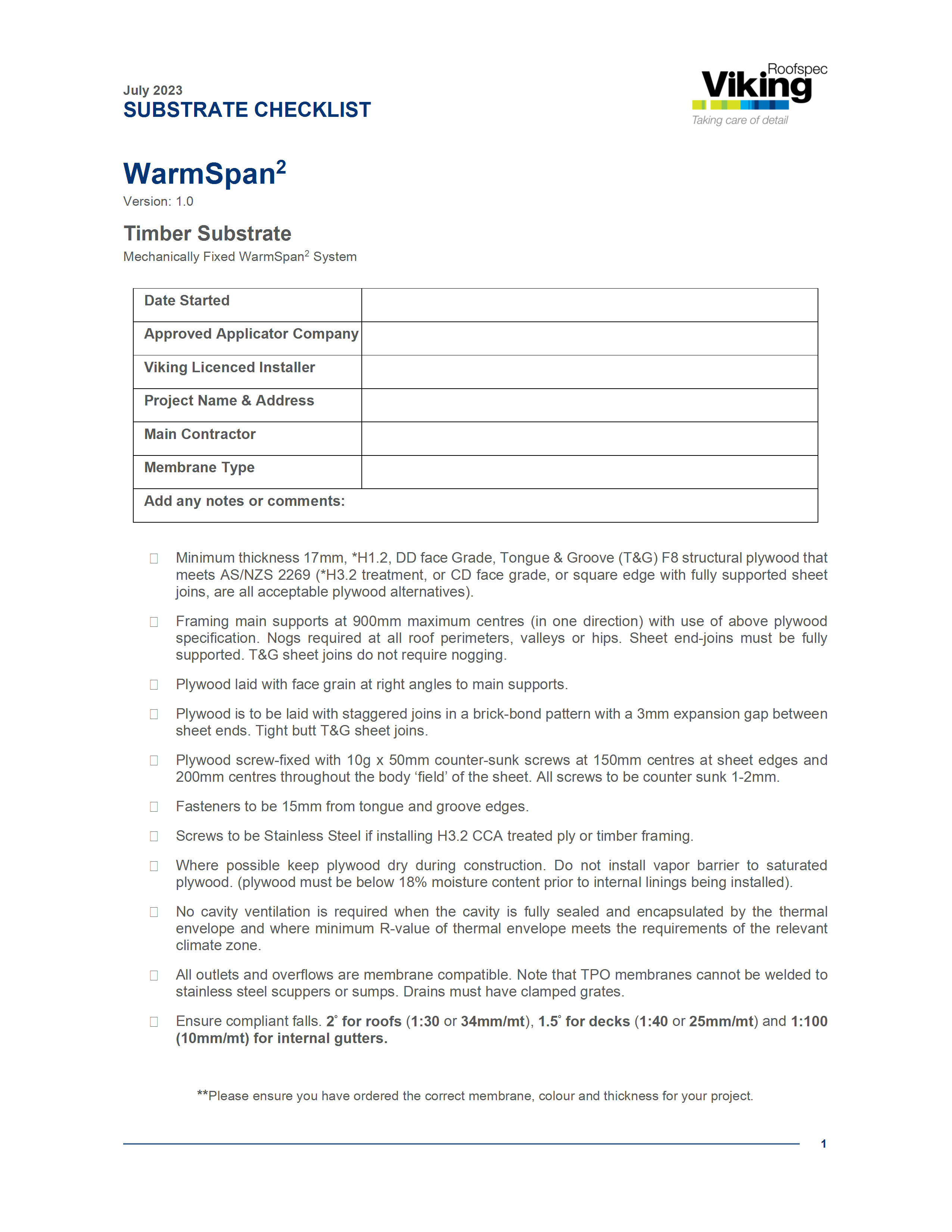 WarmSpan² Substrate Checklist - Plywood