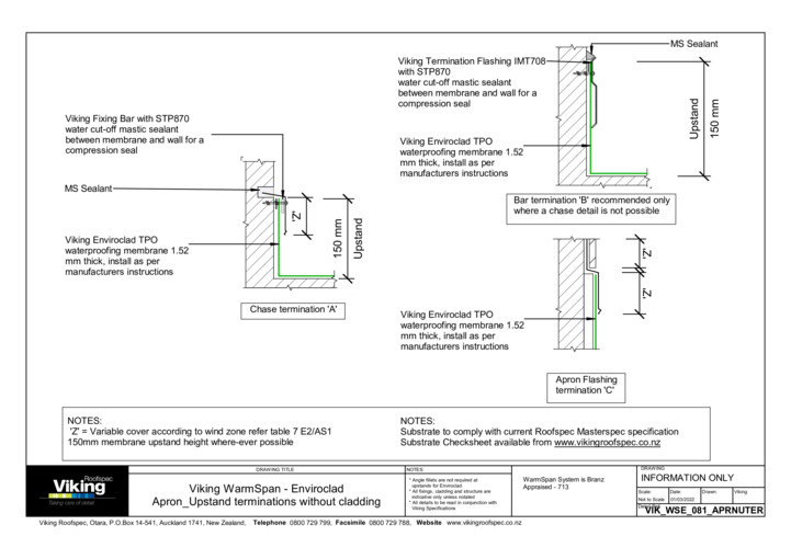 Apron Upstand Terminations without Cladding 081