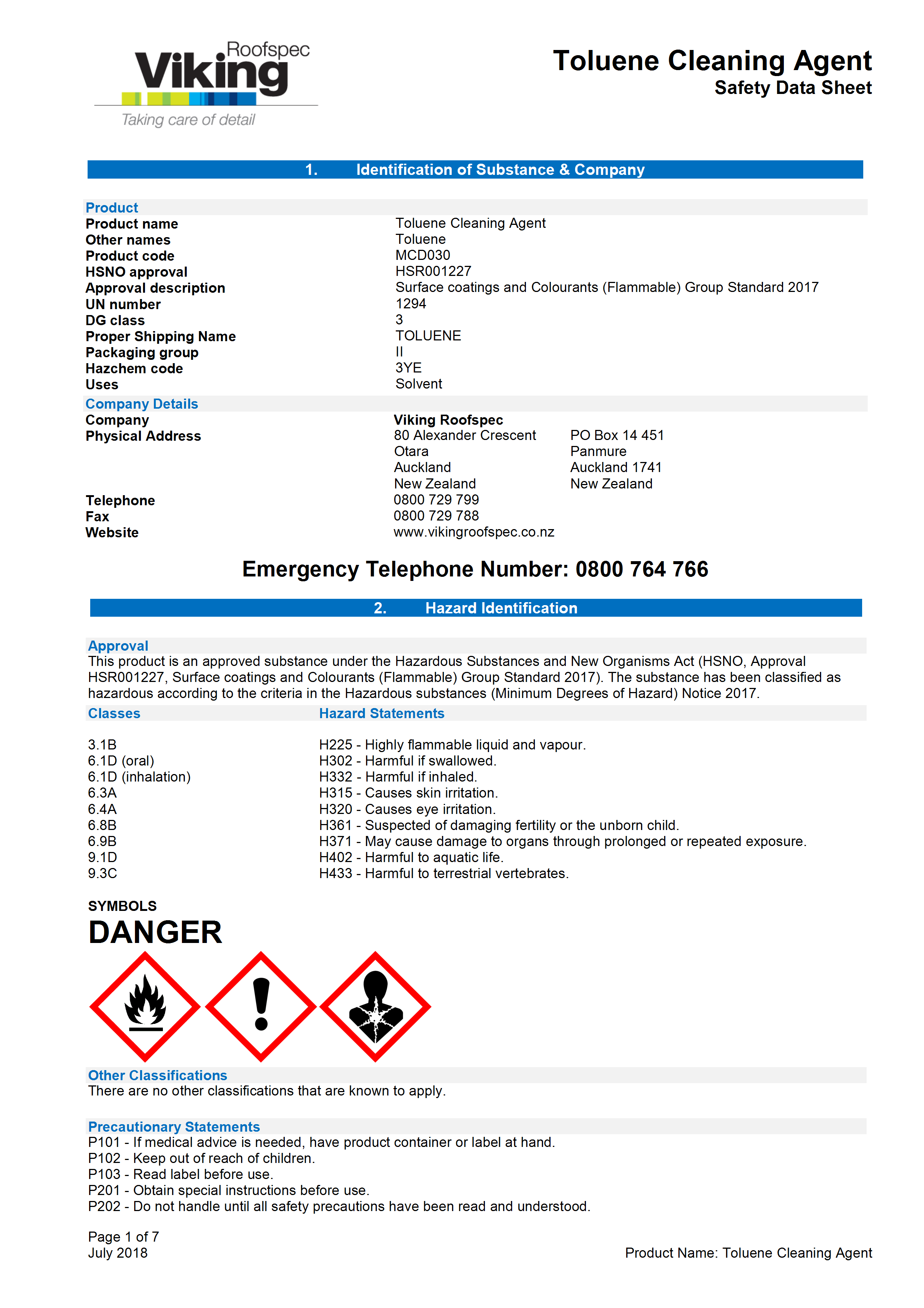 Tolune MSDS - MCD030