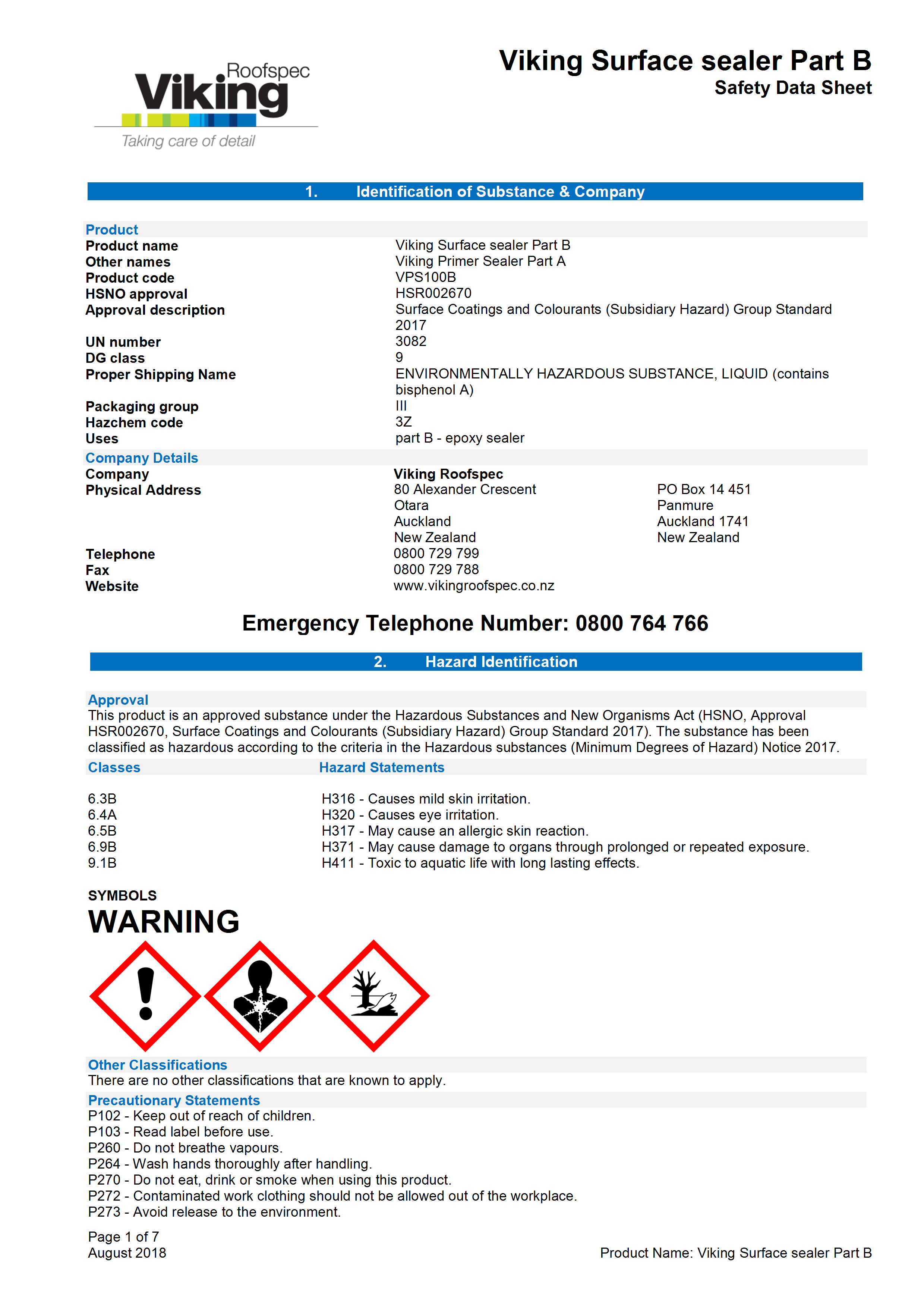 Surface Sealer Part B MSDS