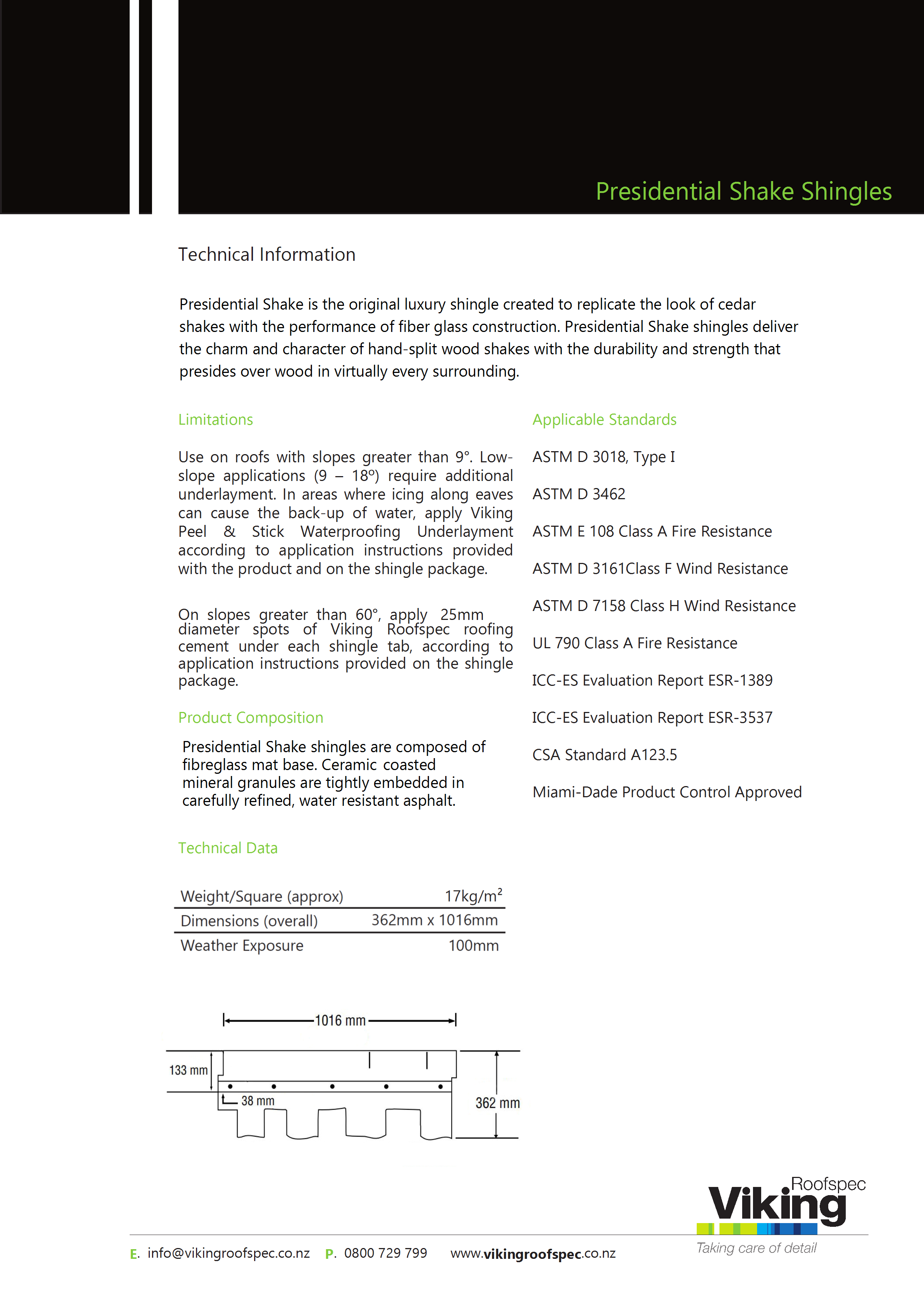 Presidential Shake Technical Information