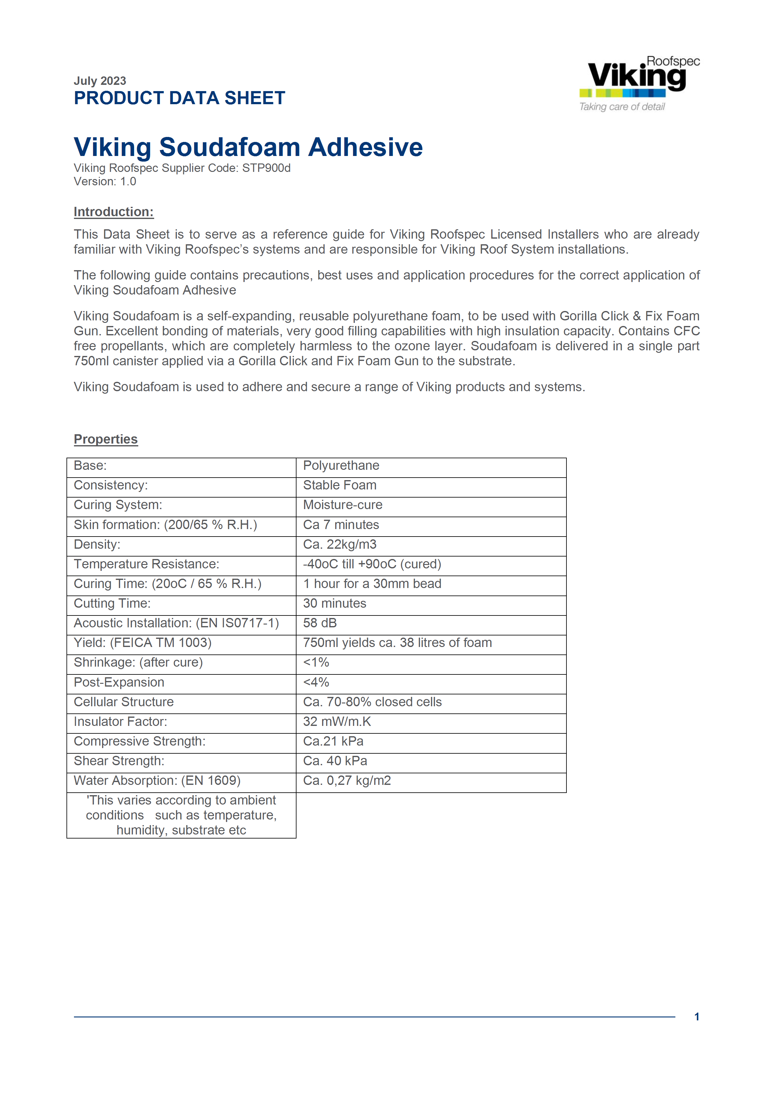 Soudafoam Adhesive Product Data Sheet