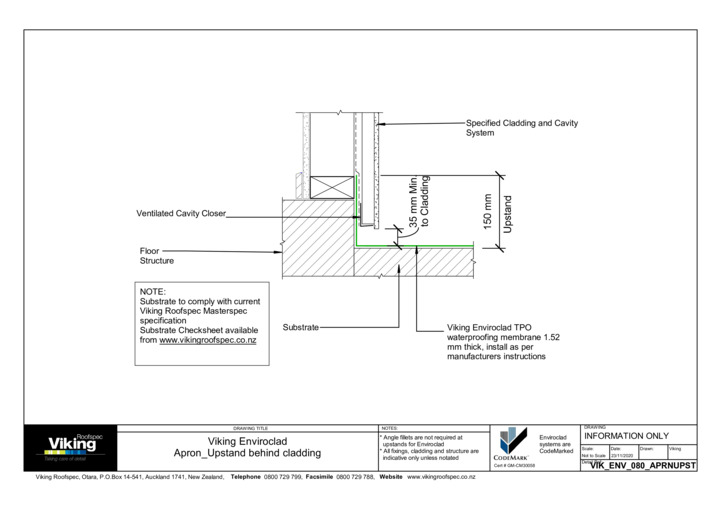 Apron Upstand behind Cladding 080