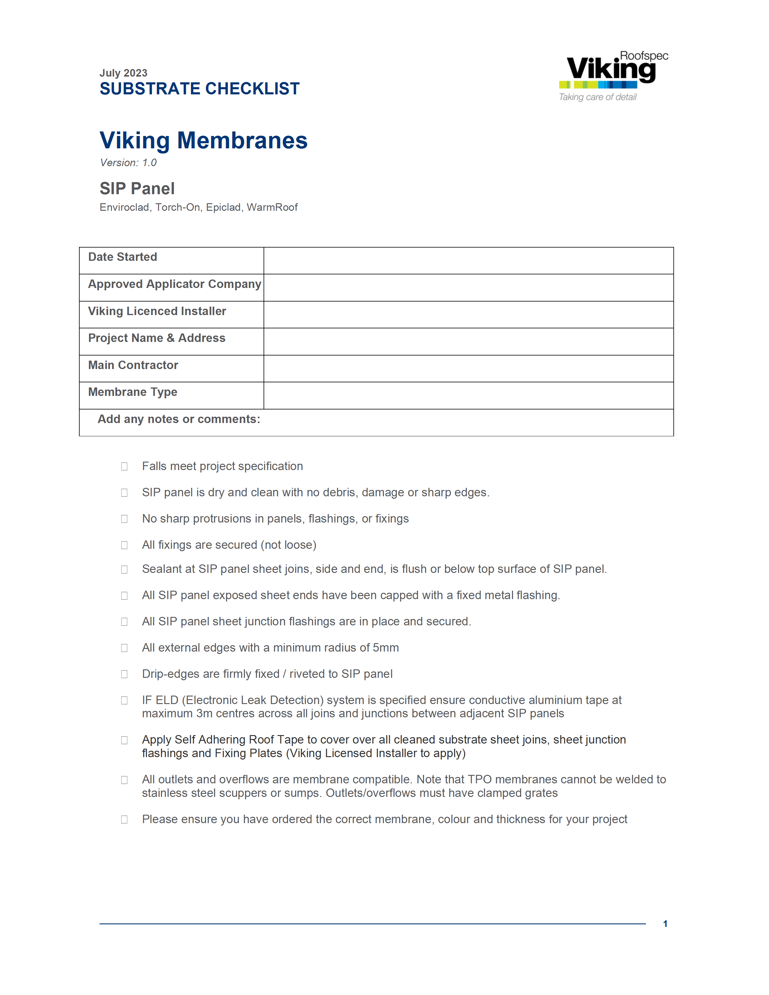 Enviroclad Substrate Checklist - SIPs
