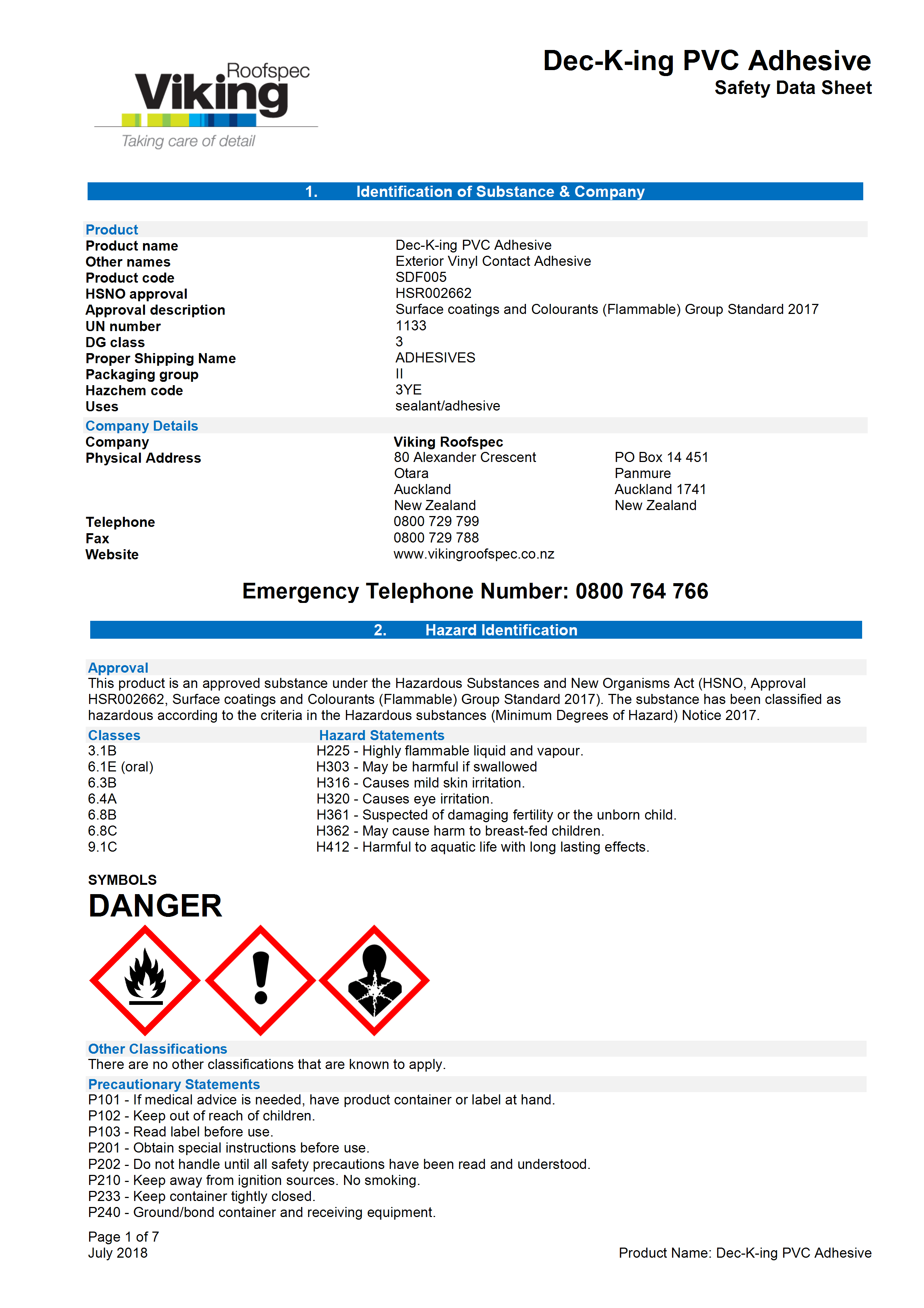 Dec-K-ing Adhesive MSDS