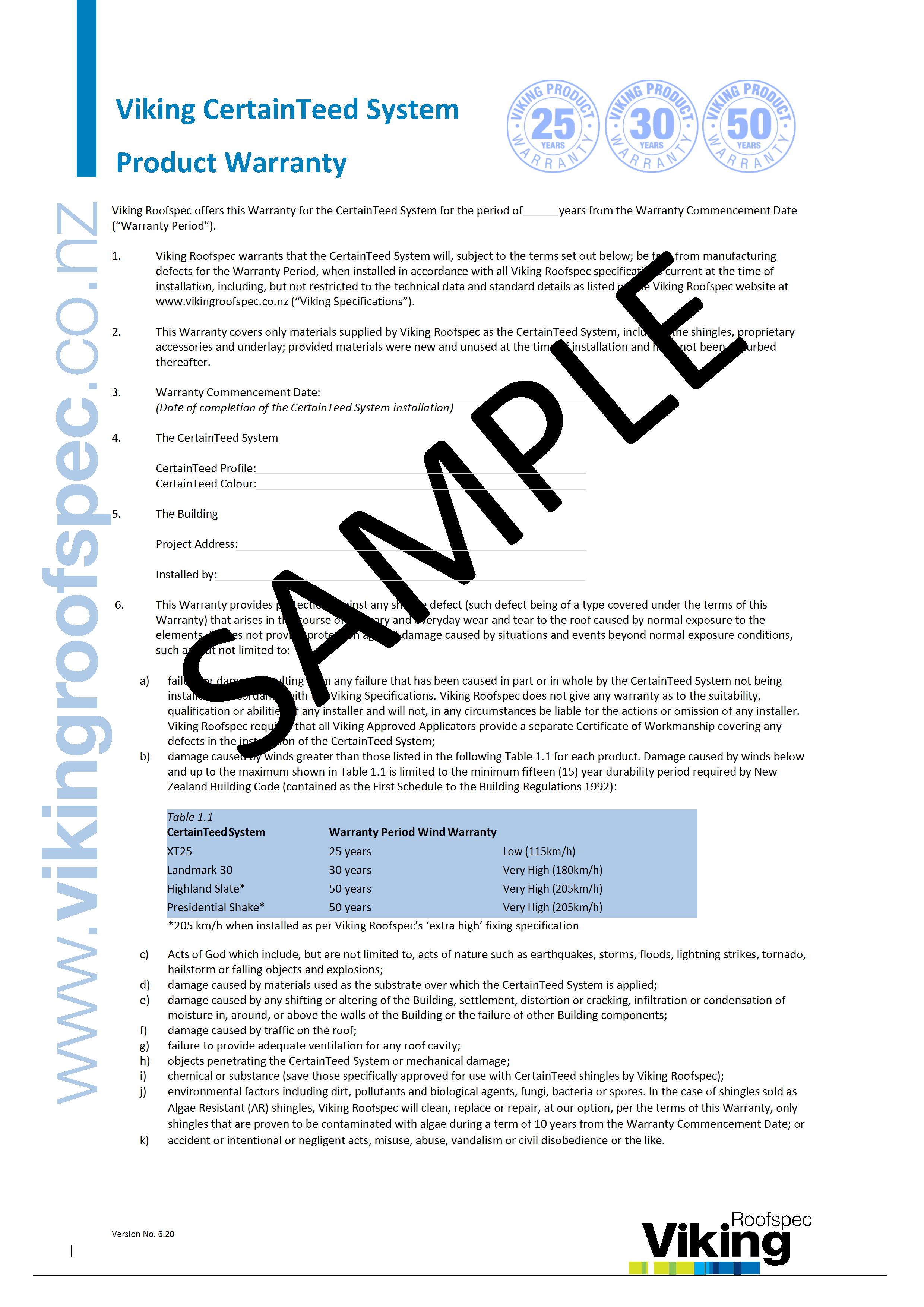 CertainTeed Sample Warranty