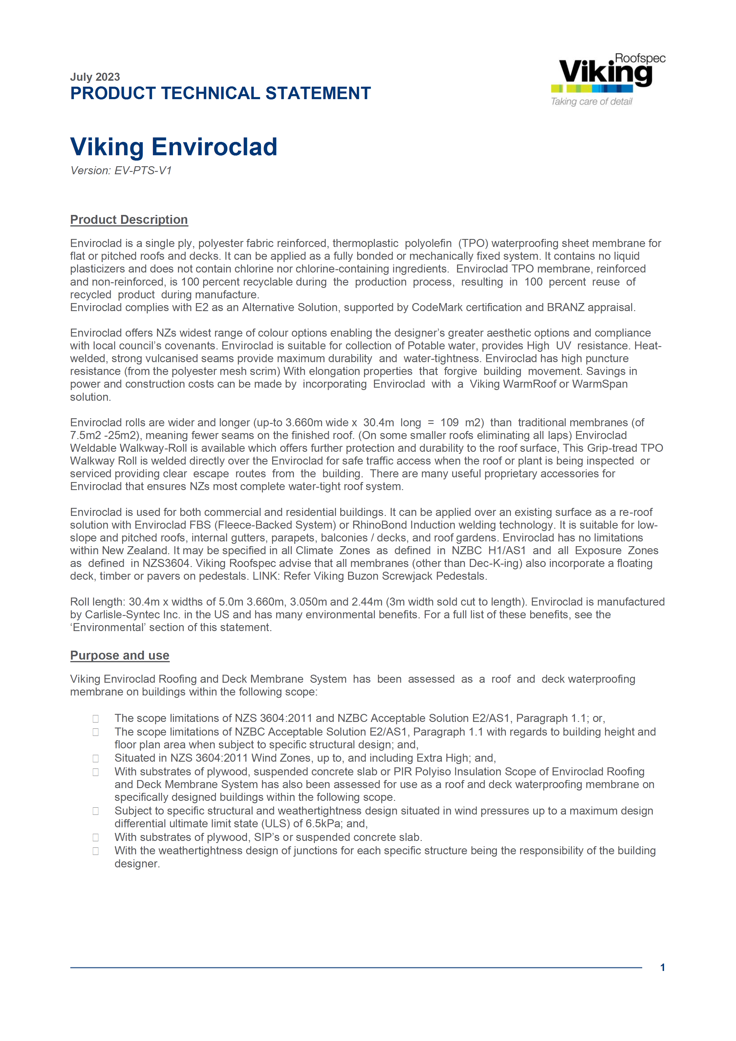 Enviroclad Product Technical Statement 