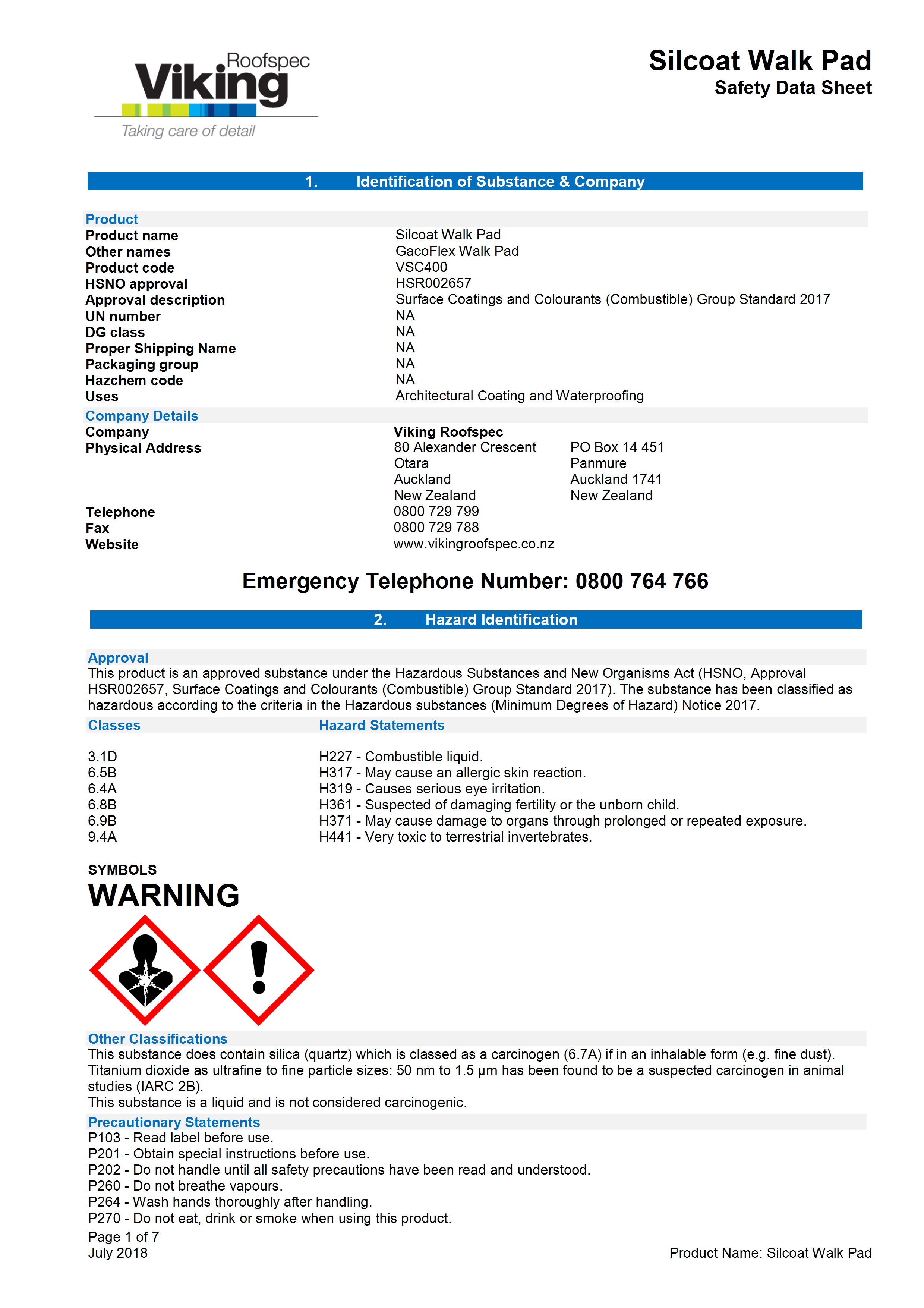 GacoFlex Walk Pad MSDS