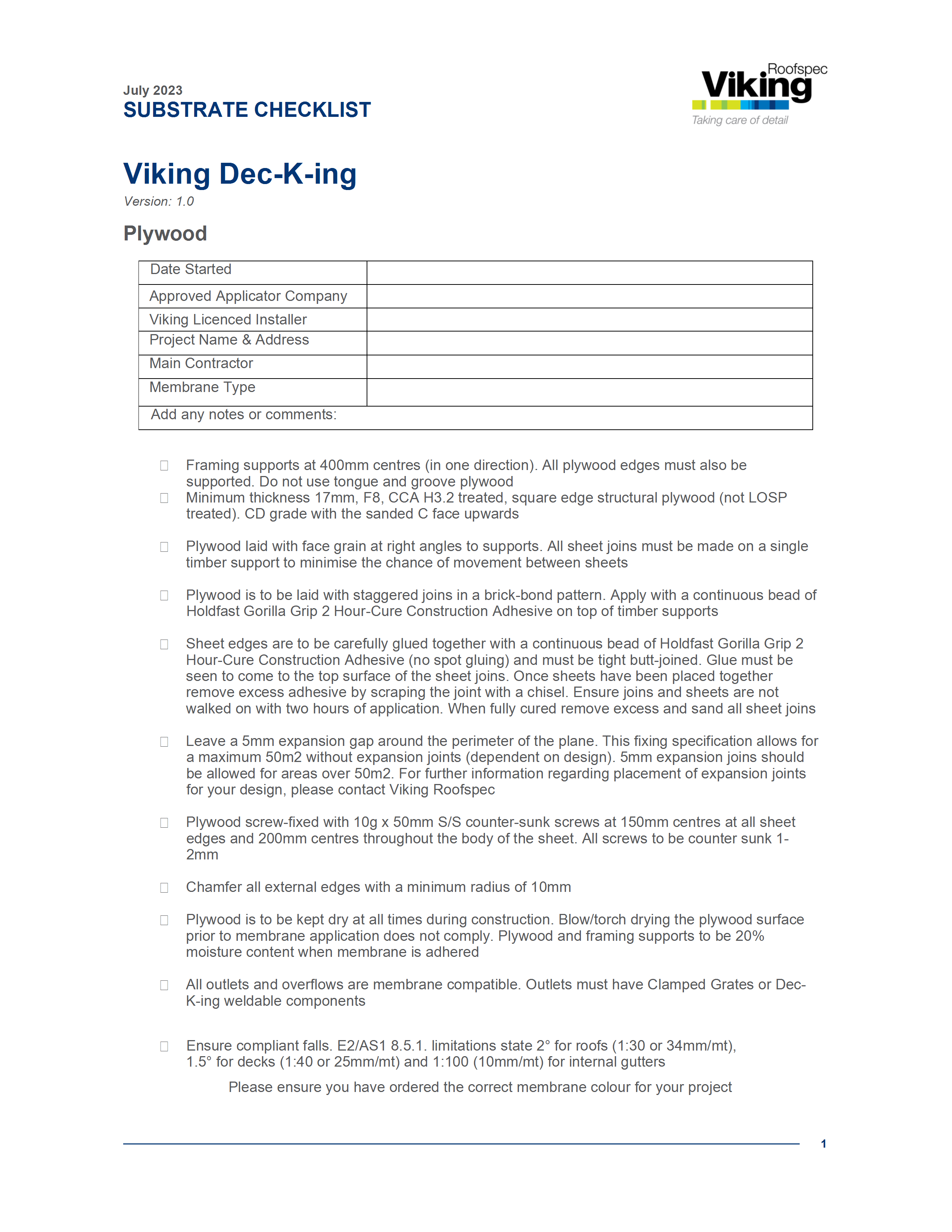 Dec-K-ing Substrate Checklist - Plywood