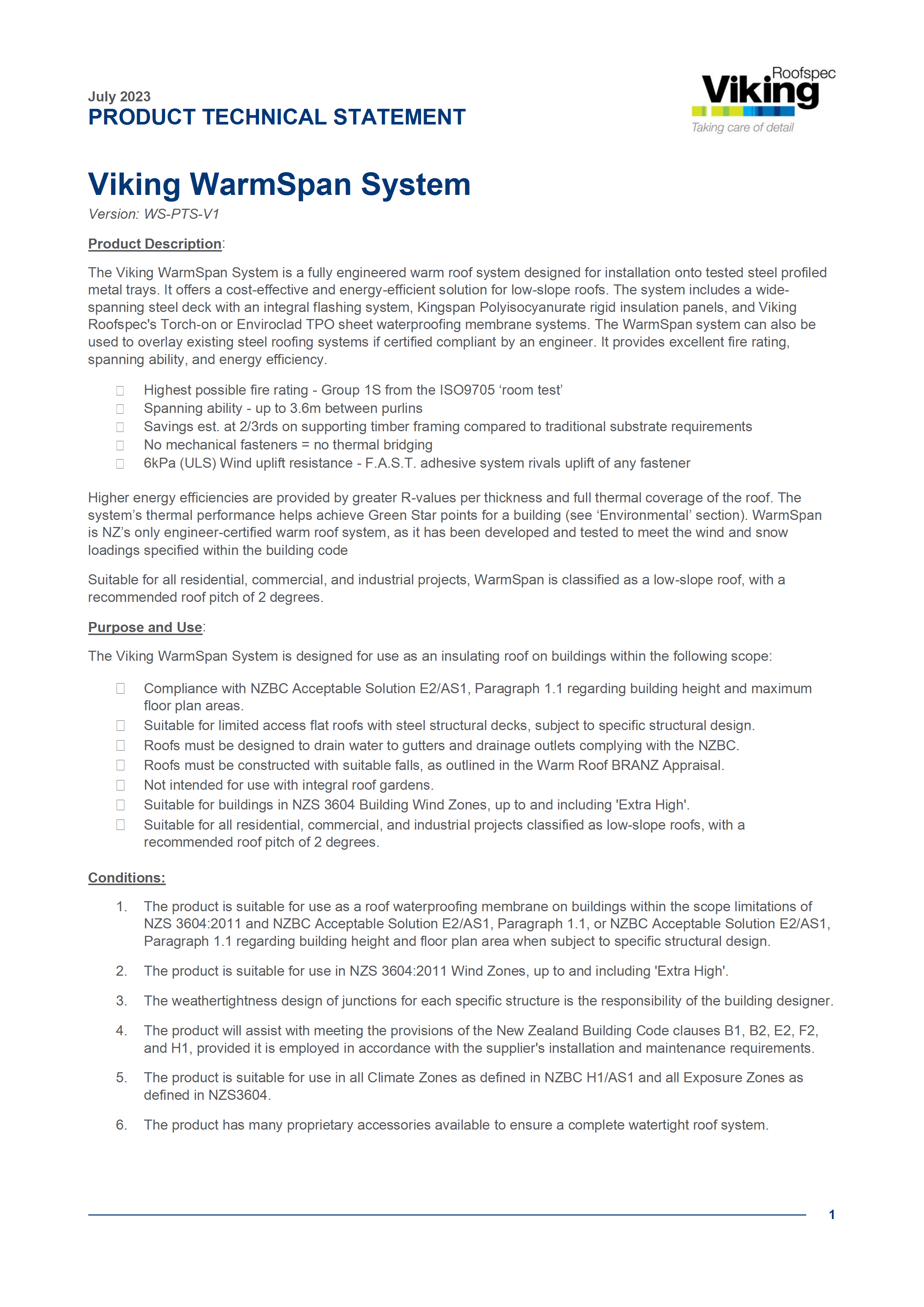WarmSpan Product Technical Statement