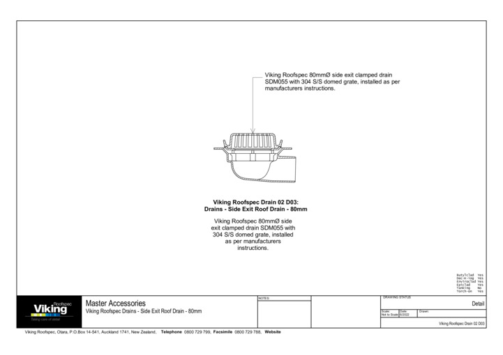Roof Drain Side Exit 80mm Detail