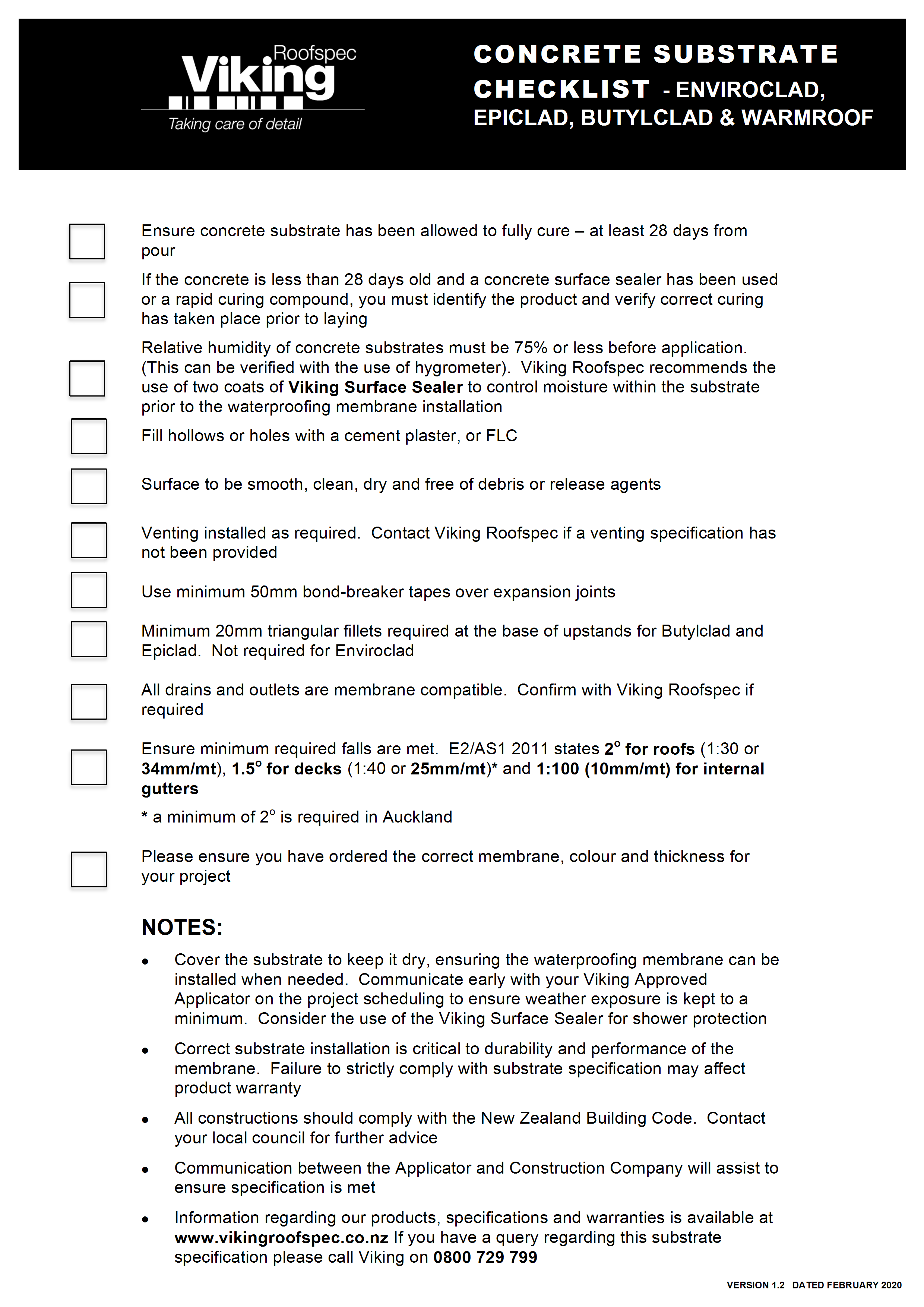 Rubber Membrane Substrate Checklist - Concrete