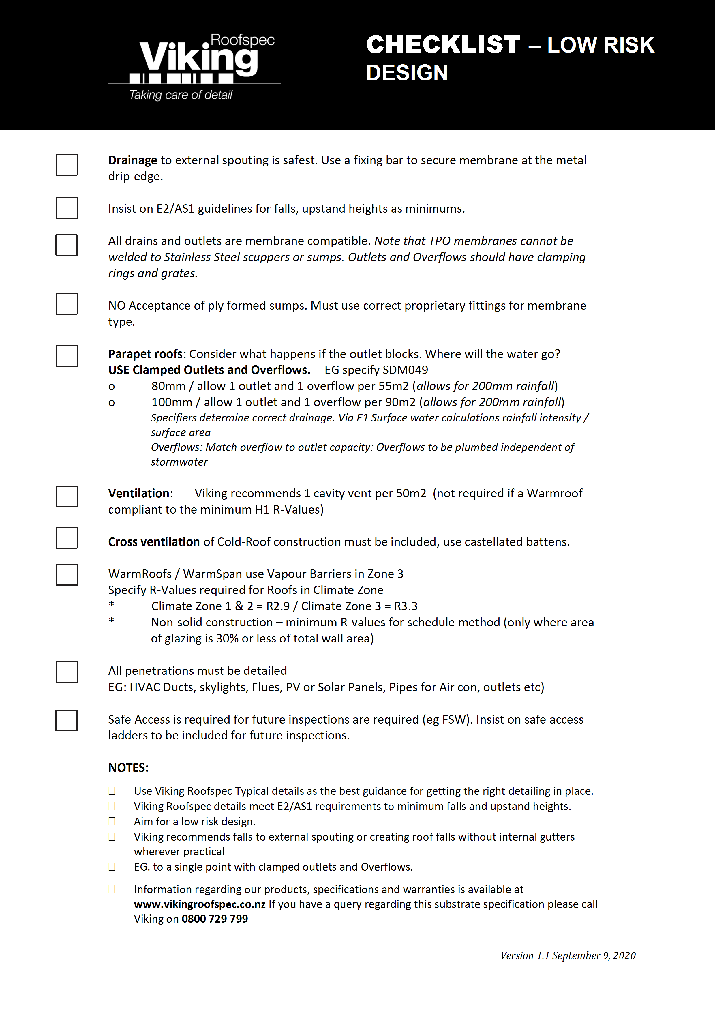 Checklist - Low Risk Design