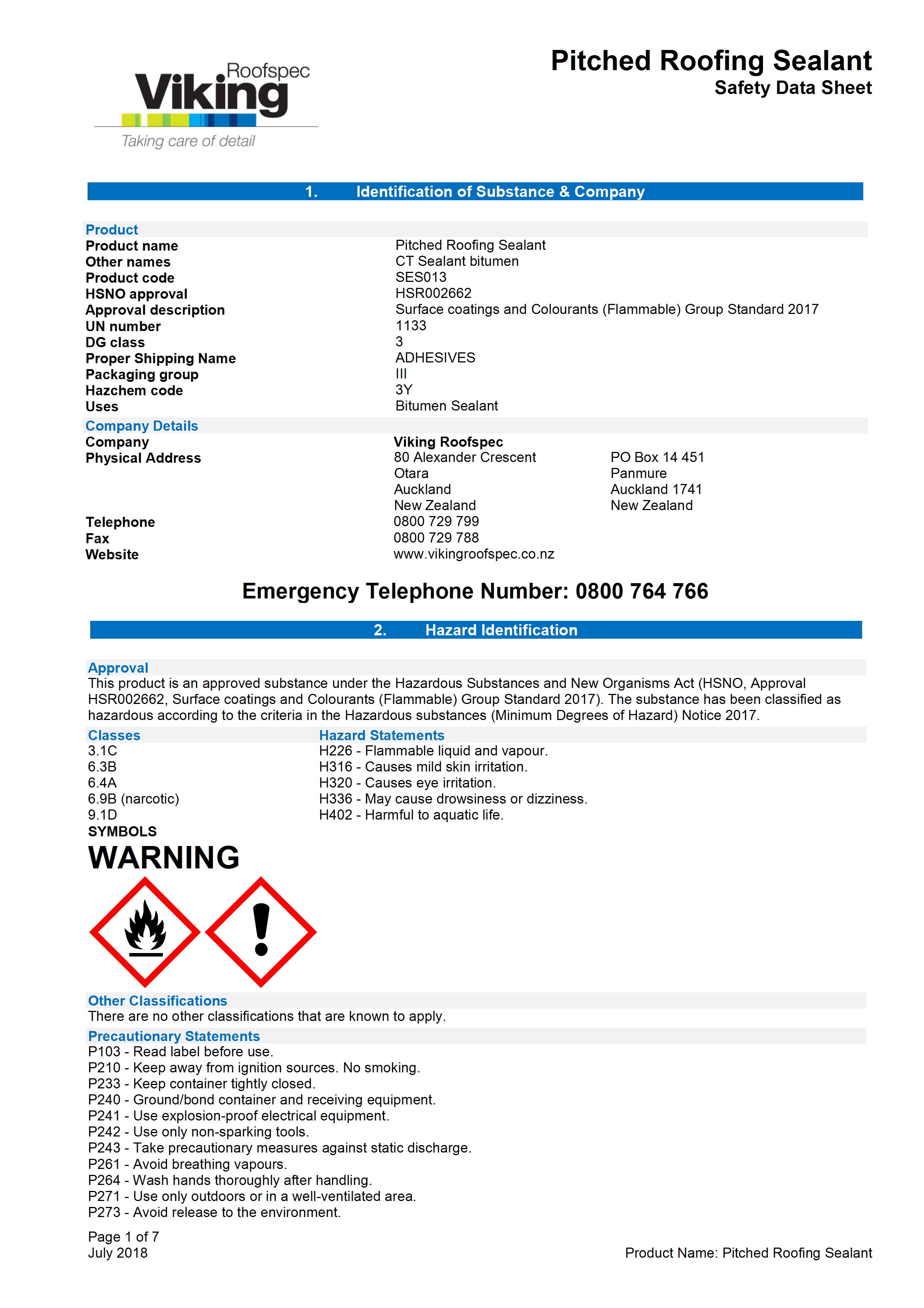 Bitumen Sealant MSDS