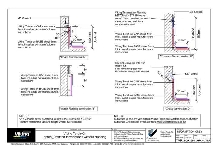 Apron Upstand Terminations without Cladding 081