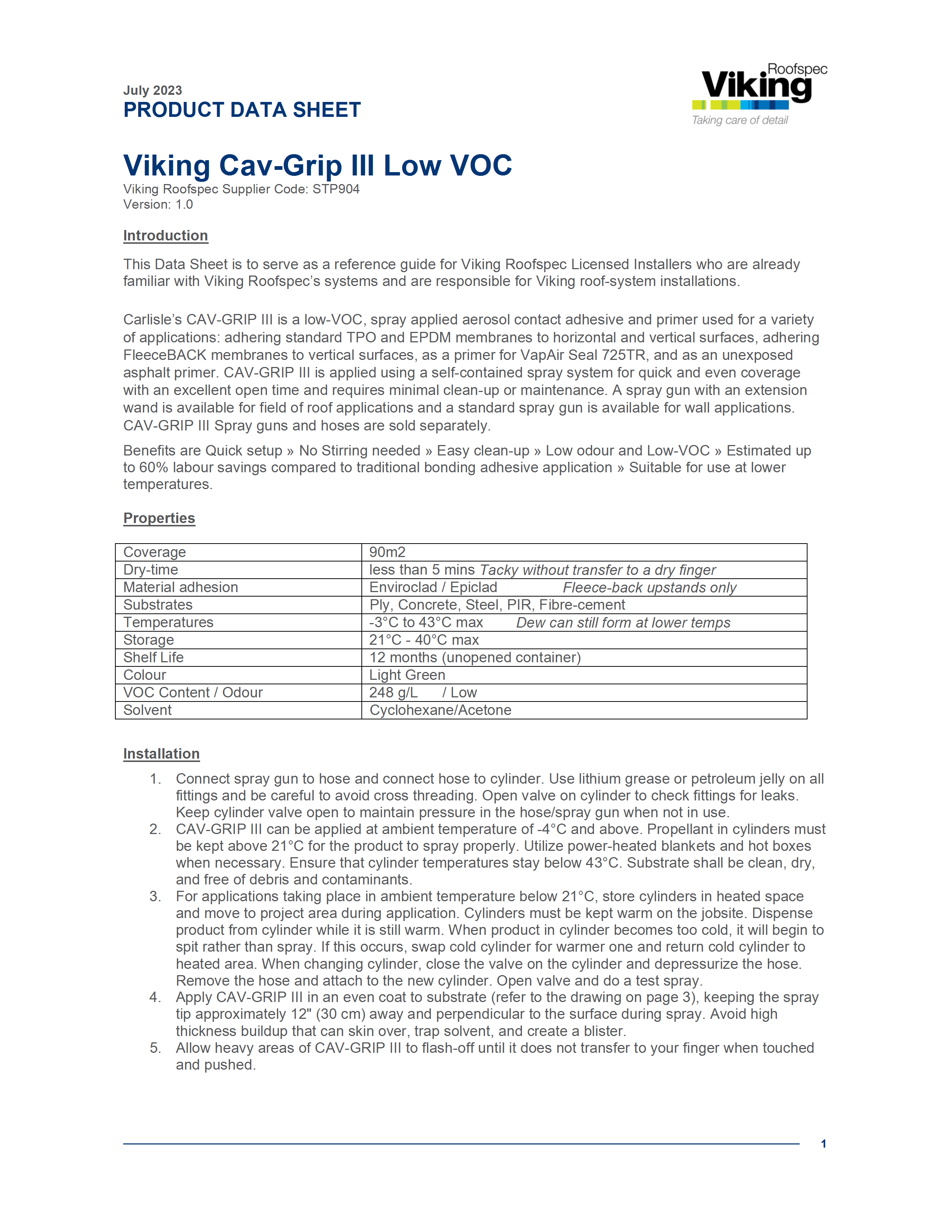 CavGrip III Product Data Sheet 