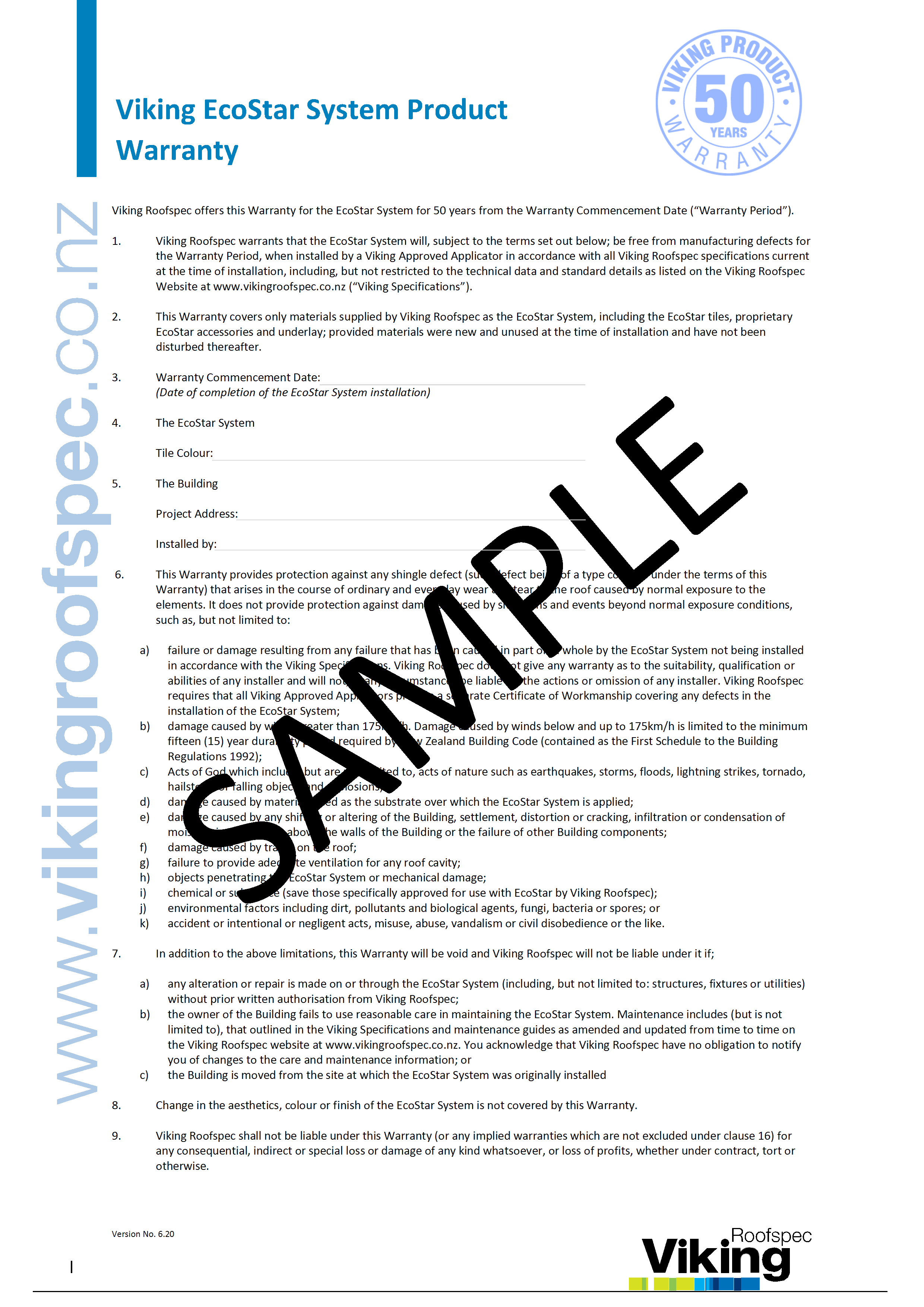 EcoStar Sample Warranty