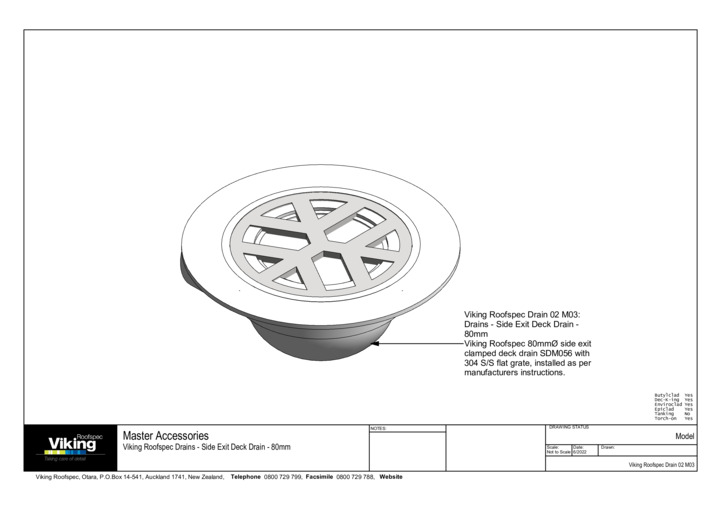 Deck Drain Side Exit SDM056 80mm Model 