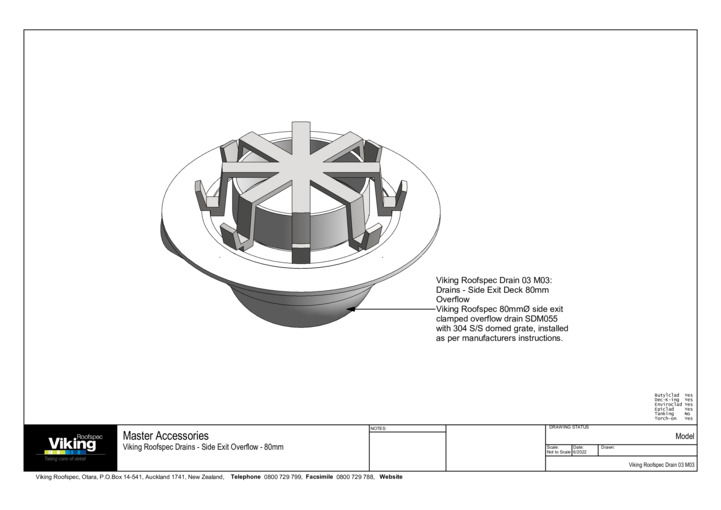 Roof Overflow Side Exit 80mm Model
