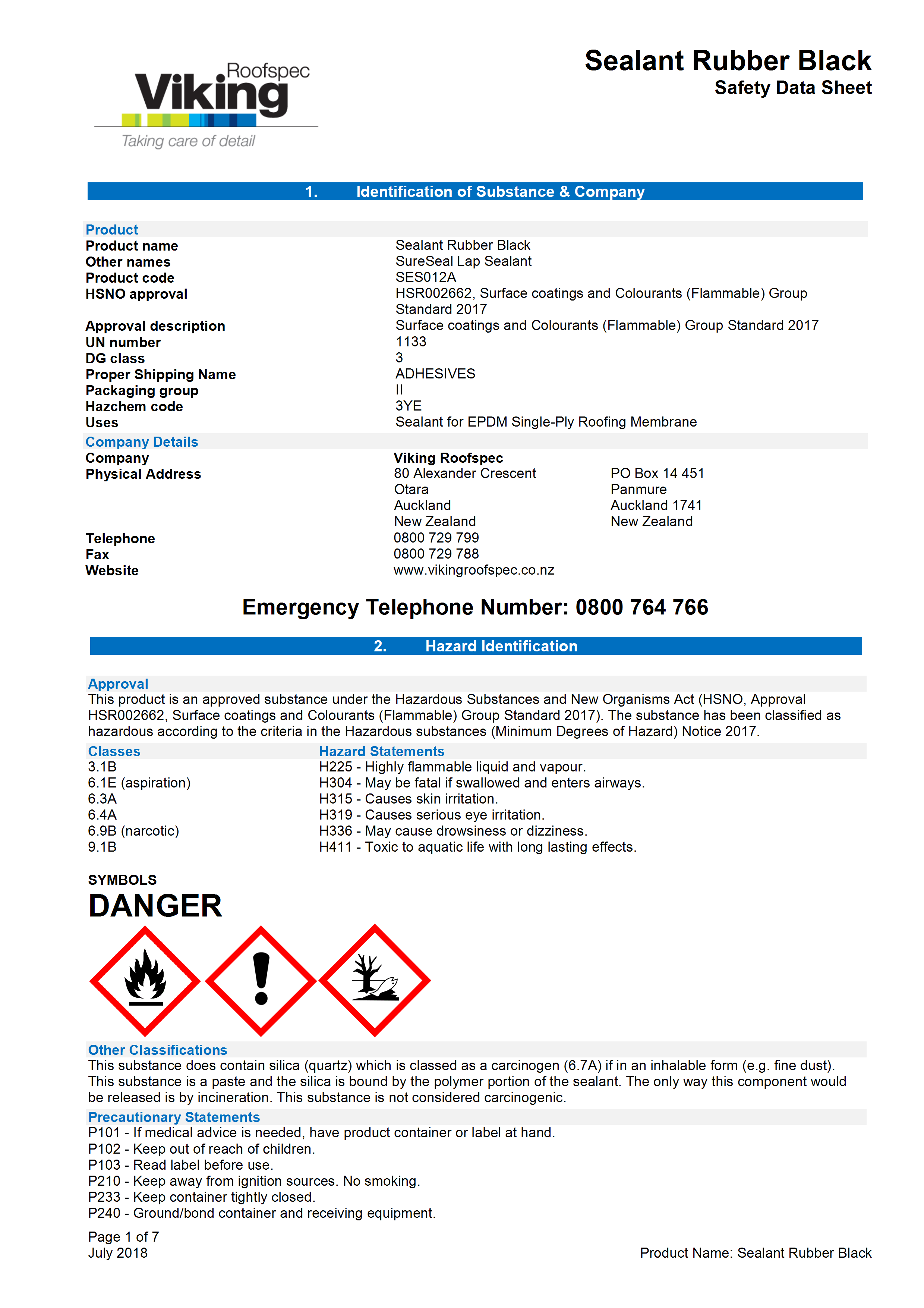 SureSeal Lap Sealant MSDS