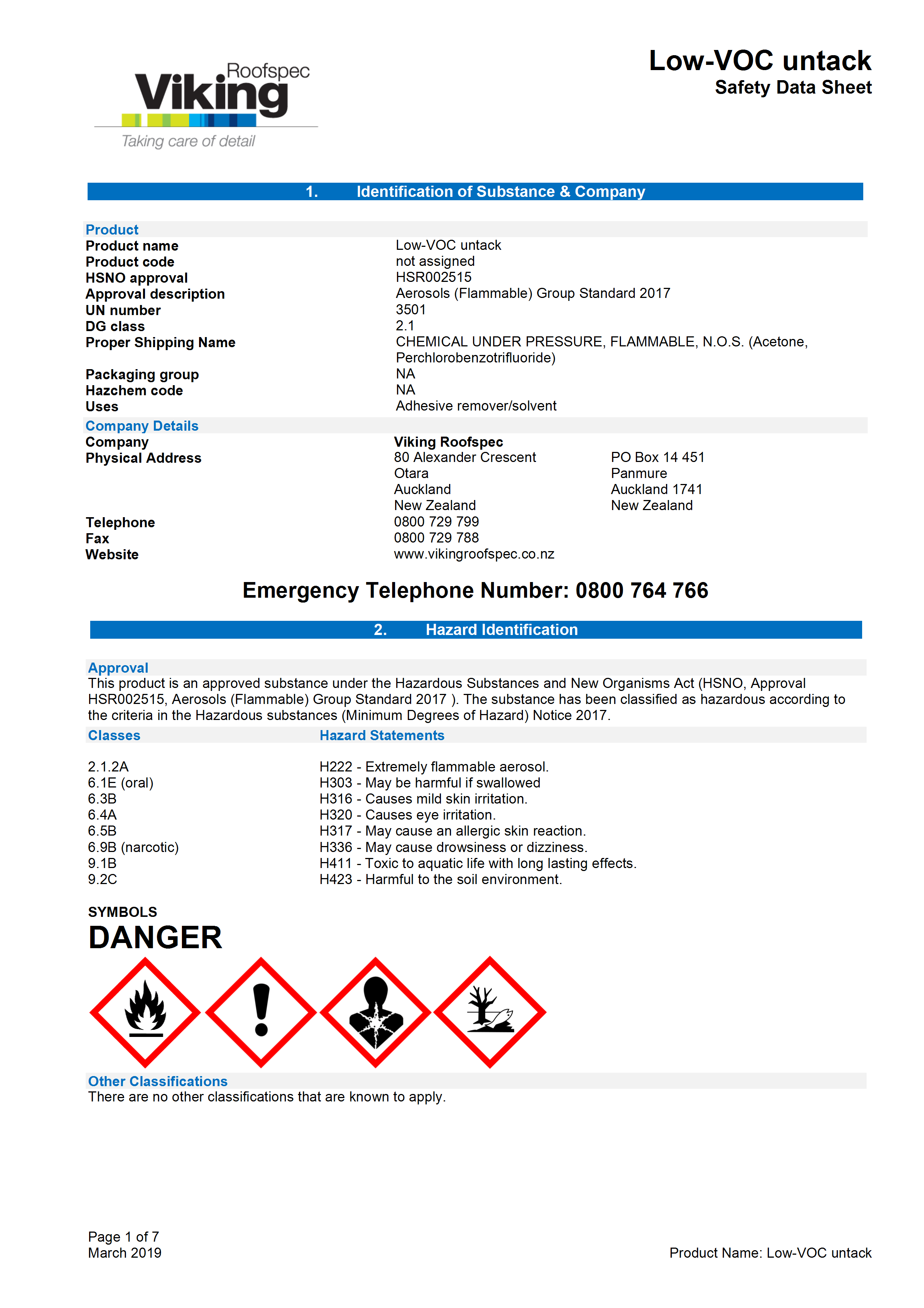 UnTack Cleaner MSDS