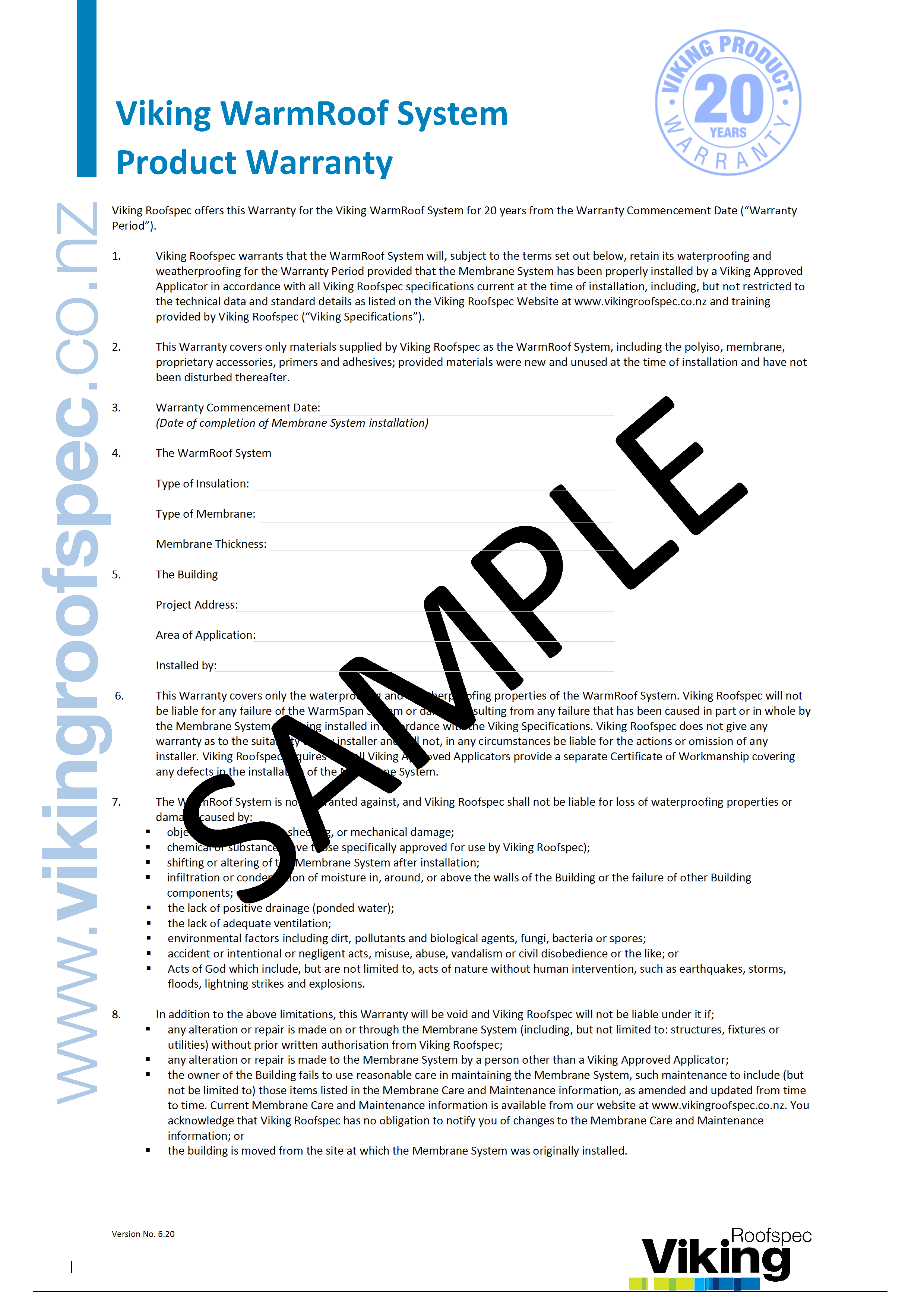 WarmRoof Sample Warranty