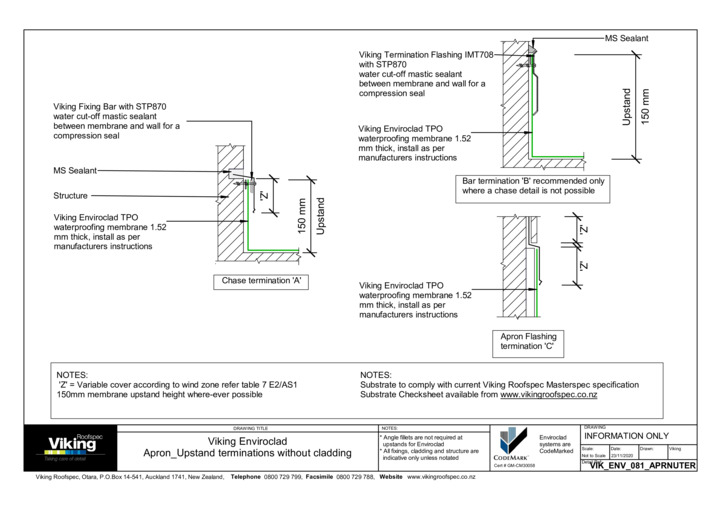 Apron Upstand Terminations without Cladding 081