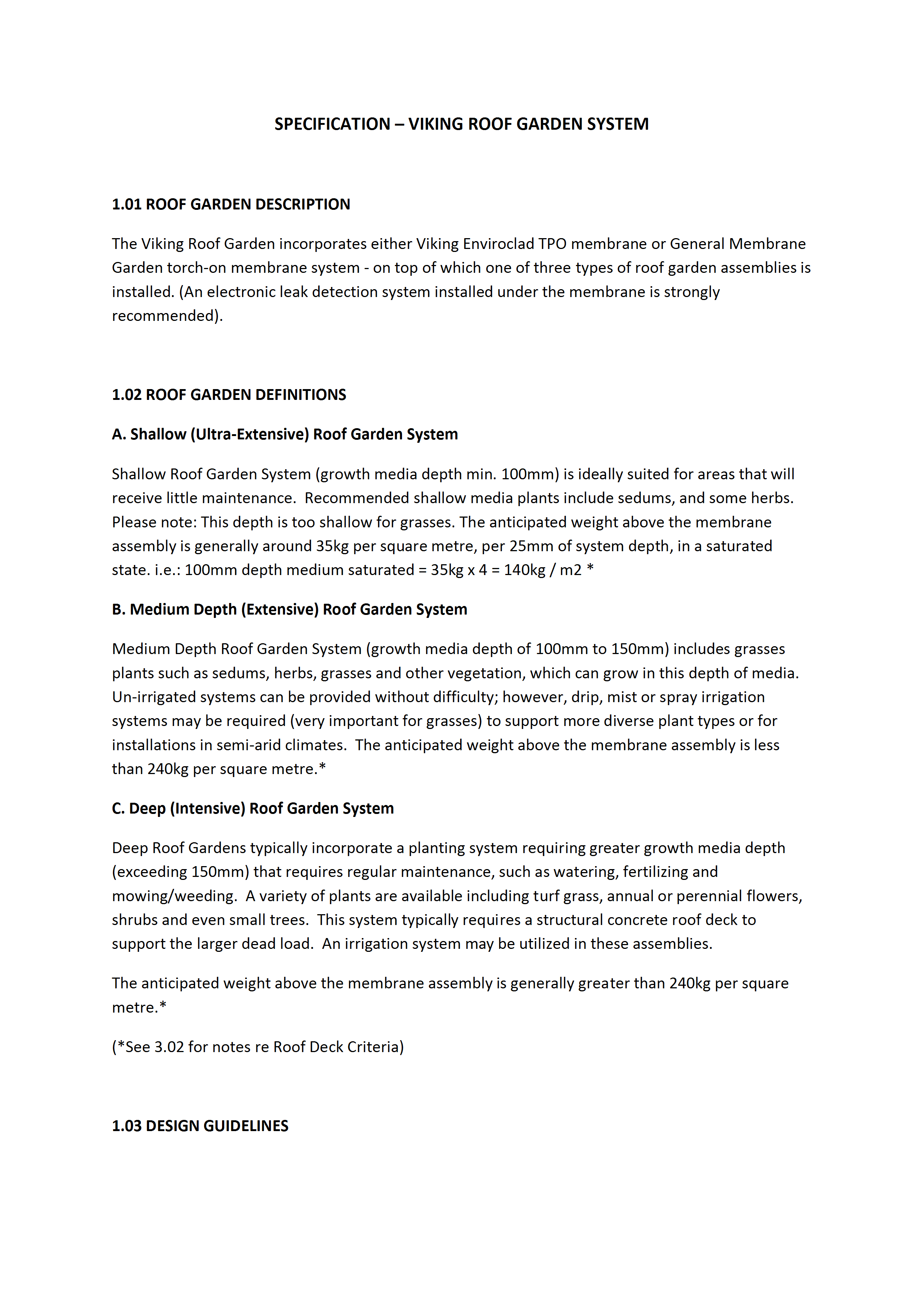 Roof Garden Specification
