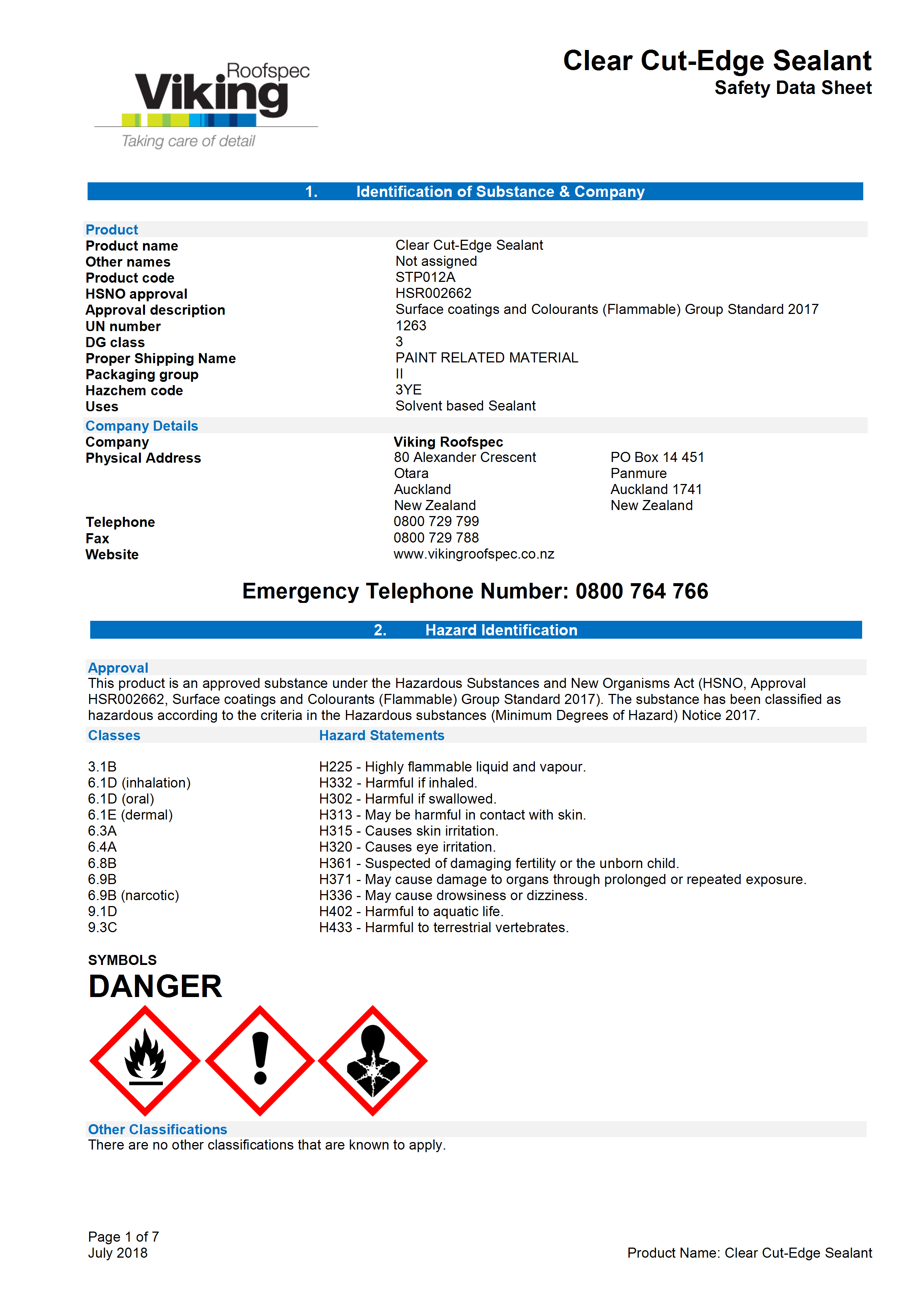 Clear Cut Edge Sealant MSDS