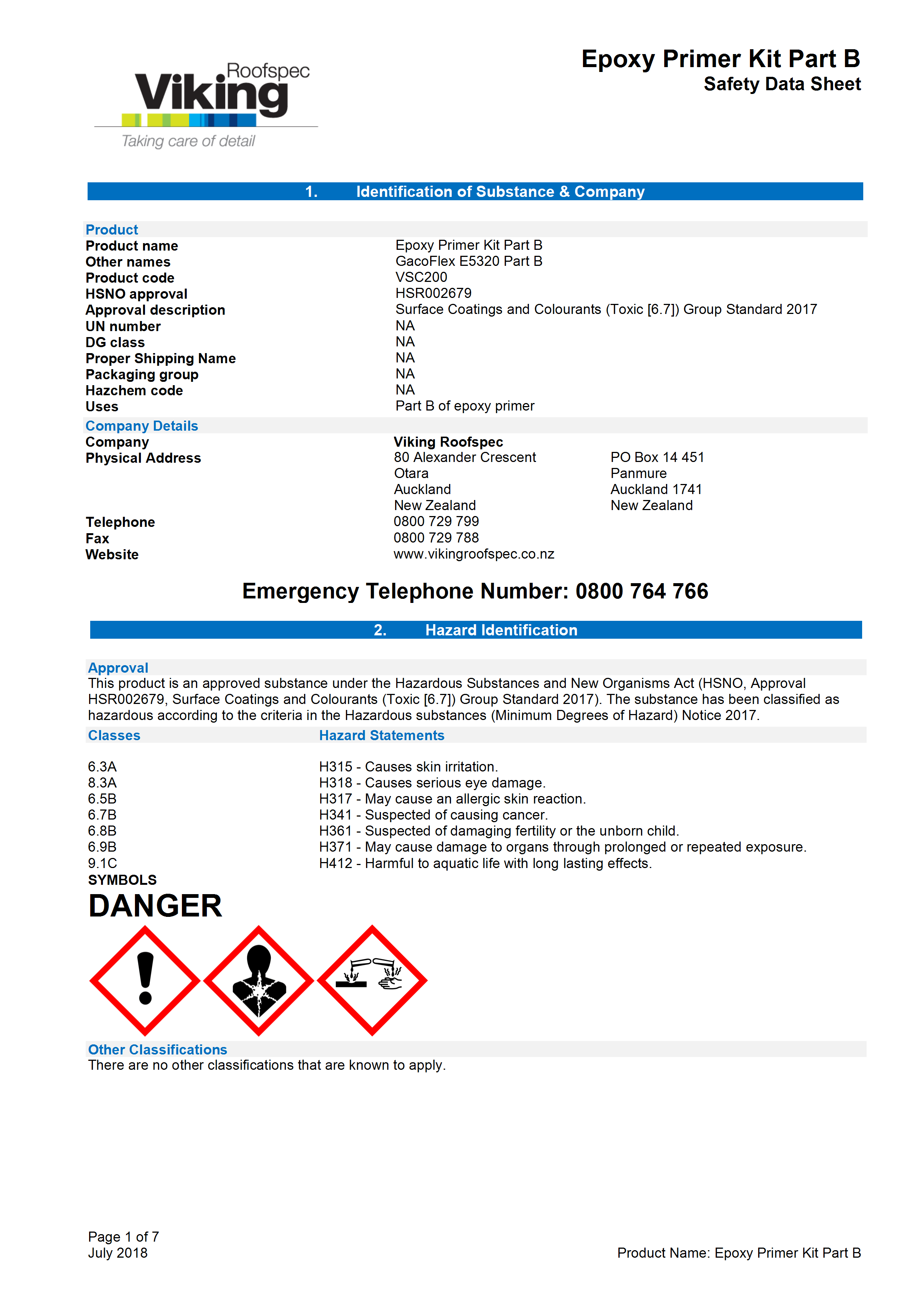 Epoxy Primer Kit Part B MSDS