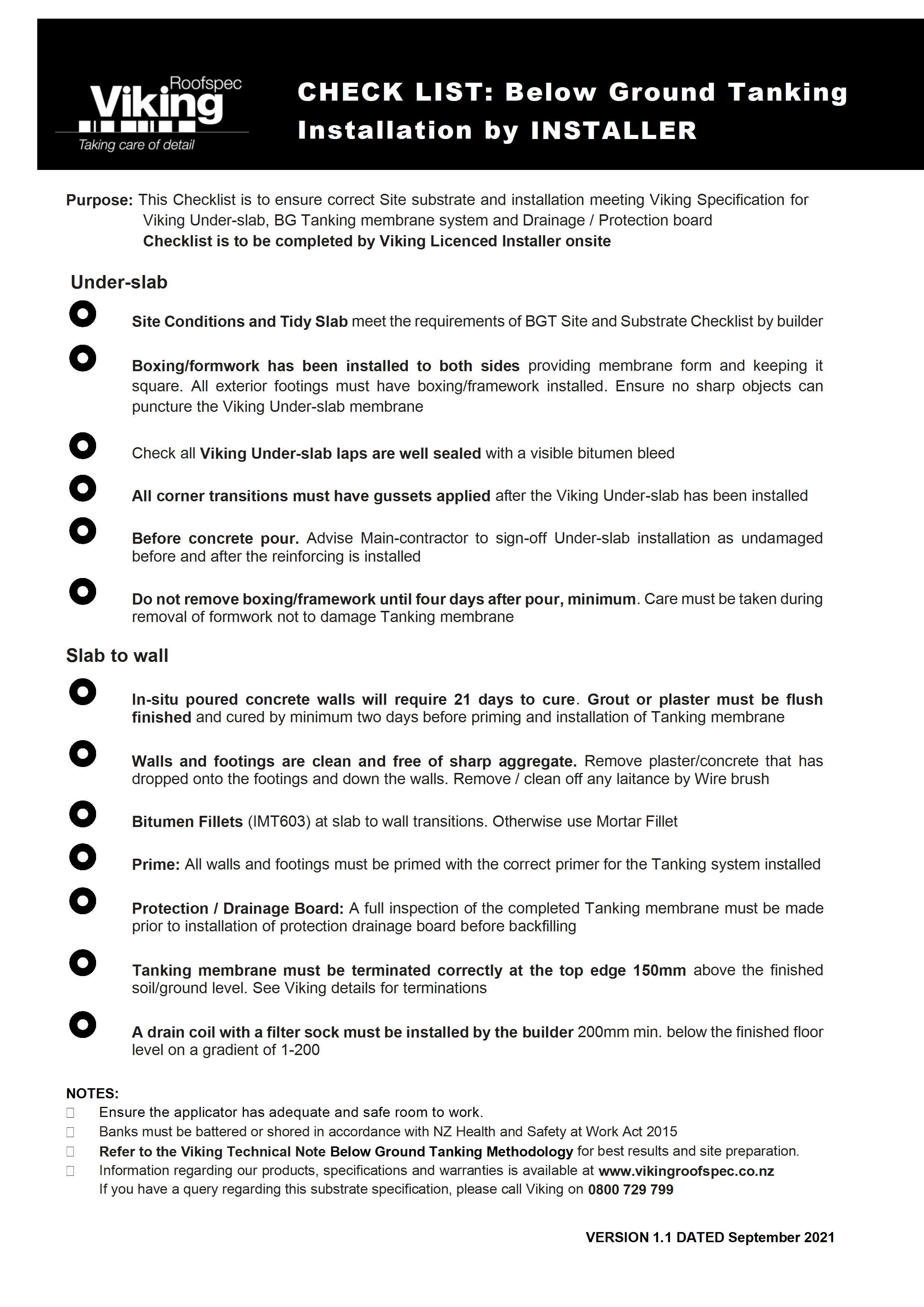 Tanking Checklist - Installer