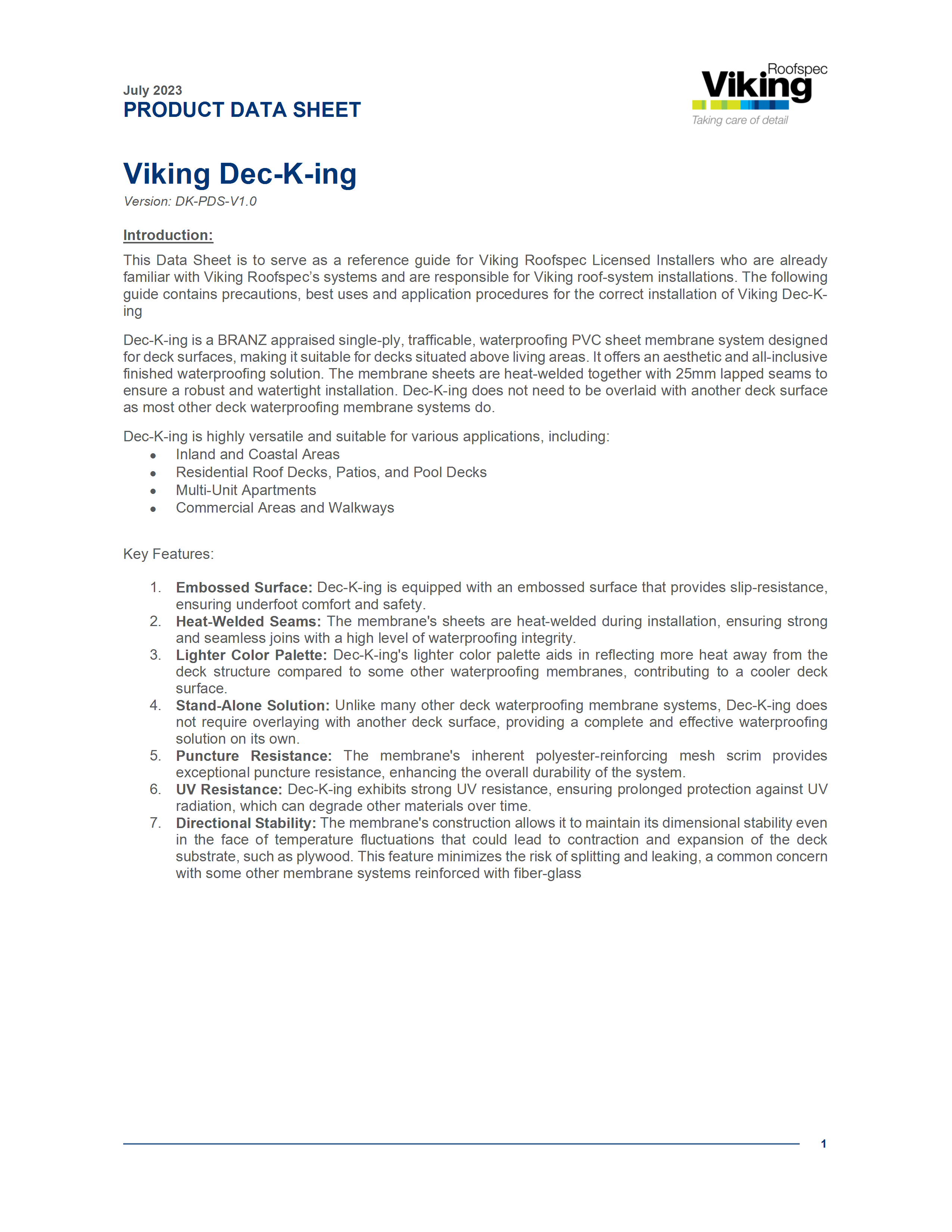 Dec-K-ing Product Data Sheet