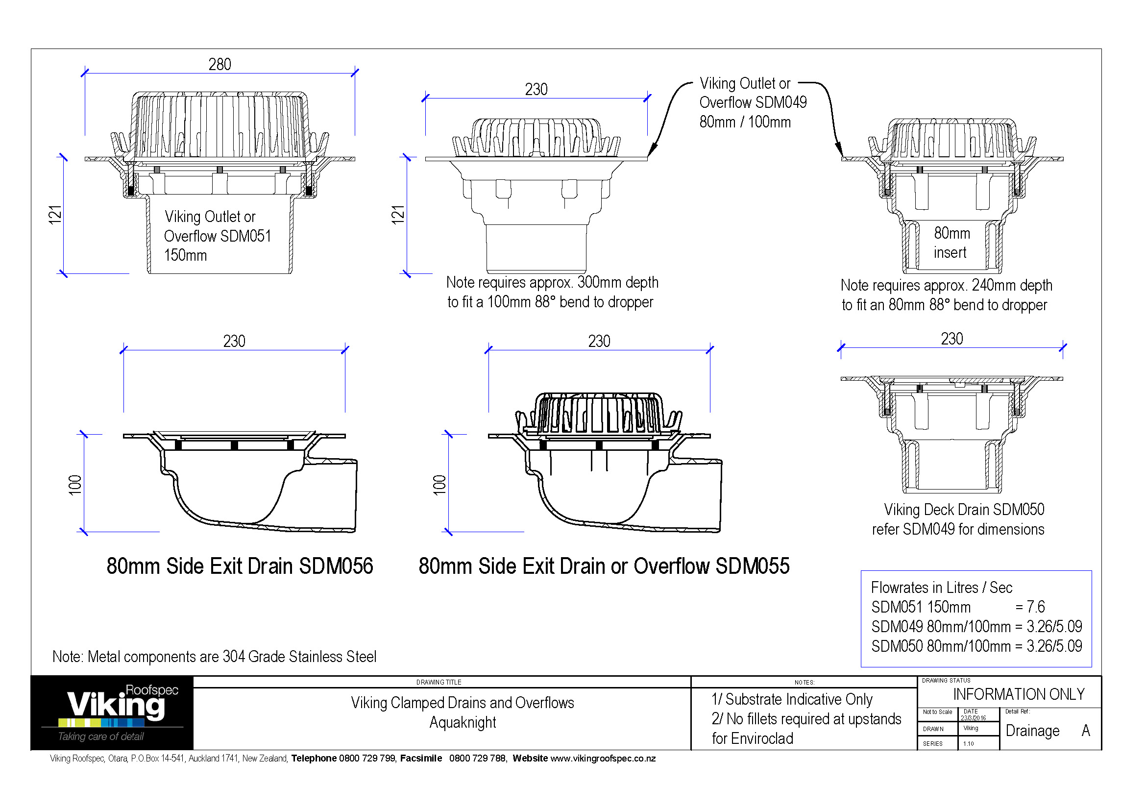 Viking Aquaknight Clamped Drains and Overflows