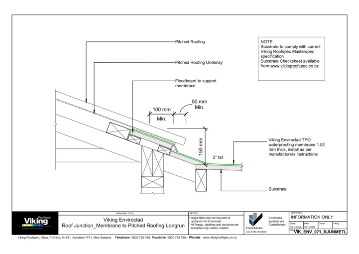 Junction - Membrane to Pitched Roofing Longrun 071